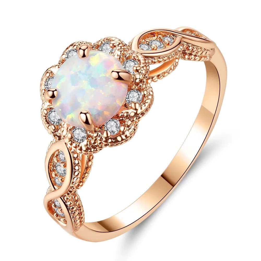 Rose Gold Opal w/Diamonds Engagement Friendship Ring - Women’s Ring - New - Picture 3 of 10